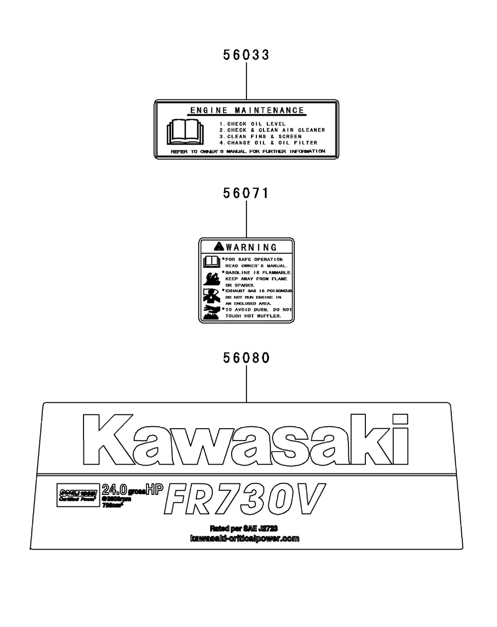 Kawasaki Fr730v-As21 Engine Labels Diagram and Parts List for Z-FORCESZ48 (17AIDGHB-17AIDGHB010)(2015) Cub Cadet Lawn Tractor